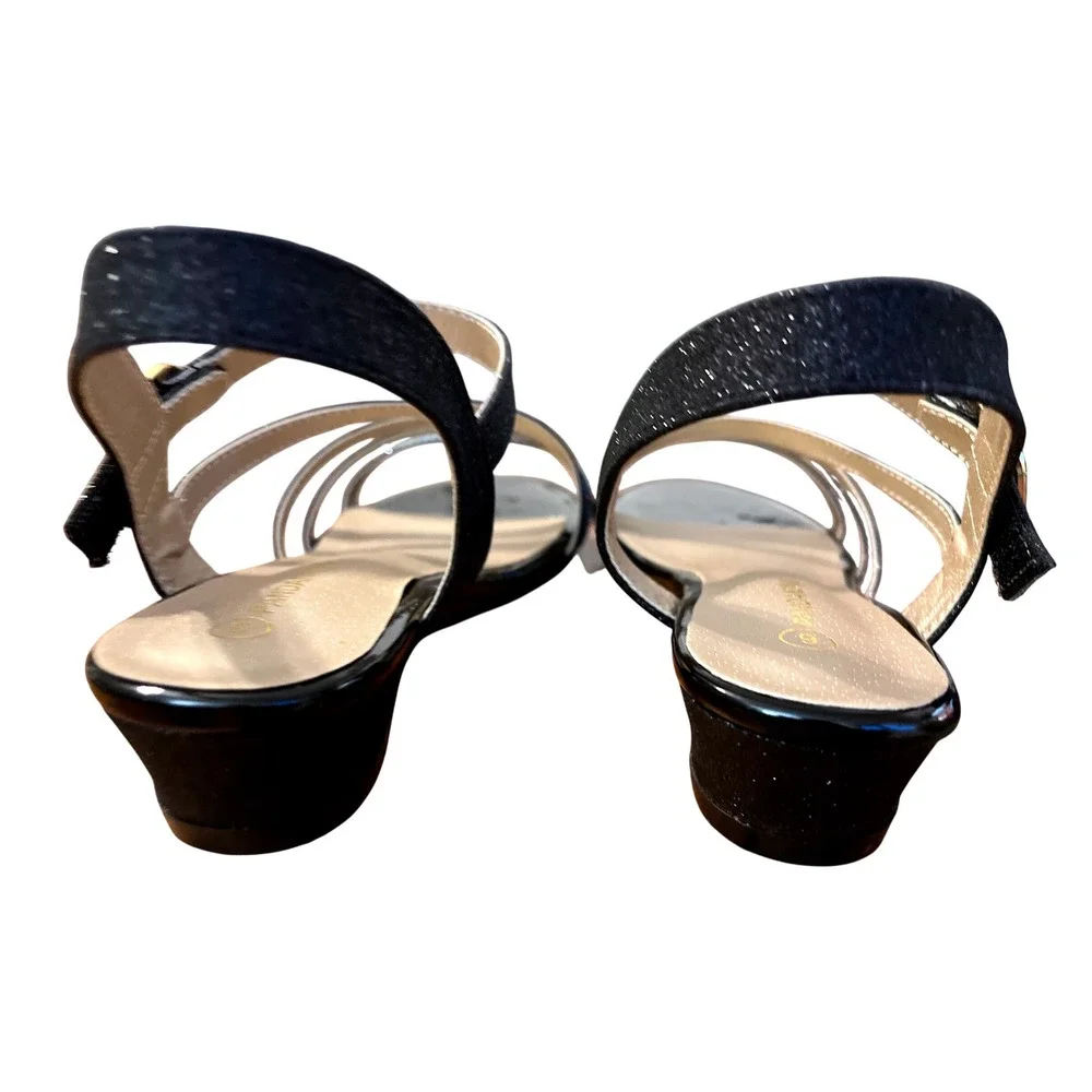 Pandaninija Girls Black Glitter Rhinestone Low Heel Sandals Size‎ 6 NWB